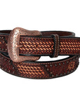 BAR H EQUINE Floral Basket Hand Tooled Western Leather Men And Women Belt Brown