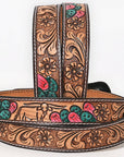 BAR H EQUINE Floral Cactus Bull Hand Carved Western Leather Men And Women Belt