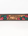 BAR H EQUINE Floral Cactus Bull Hand Carved Western Leather Men And Women Belt