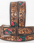 BAR H EQUINE Floral Cactus Bull Hand Carved Western Leather Men And Women Belt