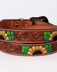 BAR H EQUINE Floral Sunflower Cactus Hand Painted Western Leather Men And Women Belt