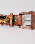 BAR H EQUINE Floral Sunflower Cactus Hand Painted Western Leather Men And Women Belt