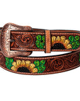 BAR H EQUINE Floral Sunflower Cactus Hand Painted Western Leather Men And Women Belt