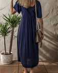 Buttoned Short Sleeve Midi Dress