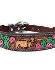 BAR H EQUINE Cactus Hand Painted And Carved Western Leather Dog Collar Brown