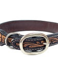 BAR H EQUINE Floral Justine Beaded Hand Tooled Western Leather Dog Collar Dark Brown