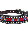 BAR H EQUINE Floral Justine Beaded Hand Tooled Western Leather Dog Collar Dark Brown