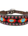 BAR H EQUINE Floral Beaded Hand Carved Western Leather Dog Collar Dark Brown