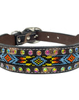 BAR H EQUINE Premium Quality Beaded Bright Designs Western Leather Dog Collar