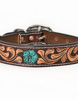 BAR H EQUINE Ella Young Turquoise Flower Hand Painted Western Leather Dog Collar