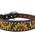 BAR H EQUINE Natural Holly Sunflower Hand Painted Western Leather Dog Collar