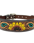 BAR H EQUINE Bonnie Blossom Sunflower Hand Painted Western Leather Dog Collar