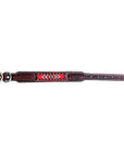 BAR H EQUINE Beaded Diamond Designs Hand Tooled Western Leather Dog Collar Antique Brown
