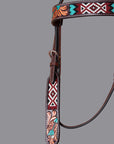 BAR H EQUINE Western Horse Floral Beaded Work Headstall Genuine Leather Dark Brown