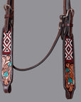 BAR H EQUINE Western Horse Floral Beaded Work Headstall Genuine Leather Dark Brown