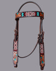 BAR H EQUINE Western Horse Floral Beaded Work Headstall Genuine Leather Dark Brown