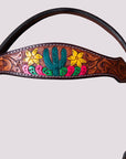 BAR H EQUINE Western Horse Floral Hand Painted Genuine Leather Headstall Brown