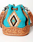 American Darling ADBG569A Bucket Hand Tooled Saddle Blanket Genuine Leather Women Bag Western Handbag Purse