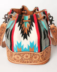 American Darling ADBG569A Bucket Hand Tooled Saddle Blanket Genuine Leather Women Bag Western Handbag Purse