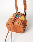American Darling ADBG569A Bucket Hand Tooled Saddle Blanket Genuine Leather Women Bag Western Handbag Purse