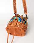American Darling ADBG569A Bucket Hand Tooled Saddle Blanket Genuine Leather Women Bag Western Handbag Purse