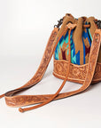 American Darling ADBG569A Bucket Hand Tooled Saddle Blanket Genuine Leather Women Bag Western Handbag Purse
