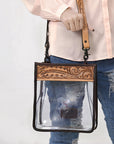 American Darling ADBGZ603 Clear Bag Hand Tooled Genuine Leather Women Bag Western Handbag Purse