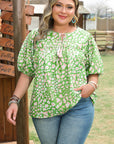 Selena Plus Size Floral Tassel Tie Blouse