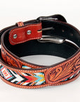 Bar H Equine Hand Carved Western Leather Belt Men Women Beaded