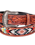 Bar H Equine Hand Carved Western Leather Belt Men Women Beaded