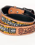 Bar H Equine Hand Carved Western Leather Belt Men Women Beaded