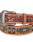 Bar H Equine Hand Carved Western Leather Belt Men Women Beaded