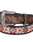 Bar H Equine Hand Carved Western Leather Belt Men Women Beaded