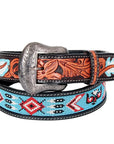 Bar H Equine Hand Carved Western Leather Belt Men Women Beaded