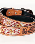 Bar H Equine Hand Carved Western Leather Belt Men Women Beaded
