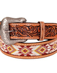 Bar H Equine Hand Carved Western Leather Belt Men Women Beaded