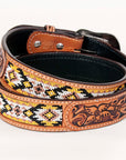Bar H Equine Hand Carved Western Leather Belt Men Women Beaded
