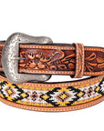 Bar H Equine Hand Carved Western Leather Belt Men Women Beaded