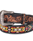 Bar H Equine Hand Carved Western Leather Belt Men Women Beaded