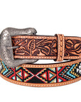 Bar H Equine Hand Carved Western Leather Belt Men Women Beaded