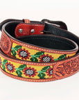 Bar H Equine Hand Carved Western Leather Belt Men Women Beaded