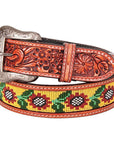 Bar H Equine Hand Carved Western Leather Belt Men Women Beaded
