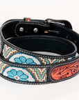 Bar H Equine Hand Carved Western Leather Belt Men Women Beaded