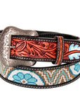 Bar H Equine Hand Carved Western Leather Belt Men Women Beaded