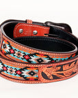 Bar H Equine Hand Carved Western Leather Belt Men Women Beaded