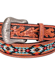 Bar H Equine Hand Carved Western Leather Belt Men Women Beaded