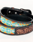 Bar H Equine Hand Carved Western Leather Belt Men Women Beaded