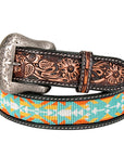 Bar H Equine Hand Carved Western Leather Belt Men Women Beaded