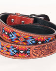 Bar H Equine Hand Carved Western Leather Belt Men Women Beaded