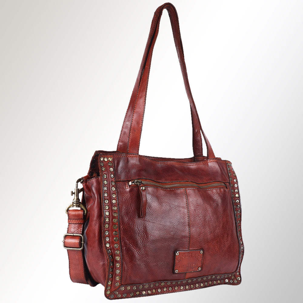 Spaghetti Western Swc133Cg Tote Vintage Handmade Drum Dyed Genuine European Cowhide Leather Women Bag Western Handbag Purse